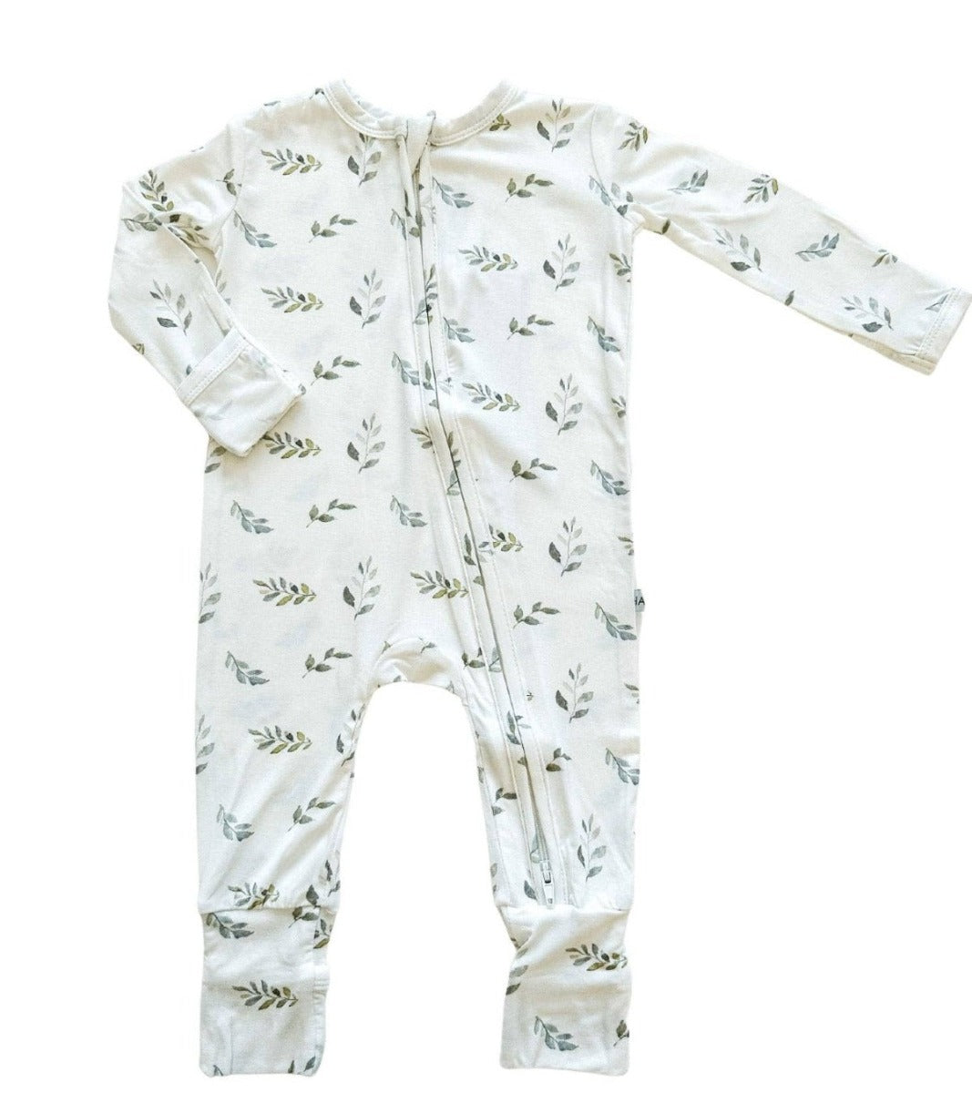 Green leaves zip-up onesie