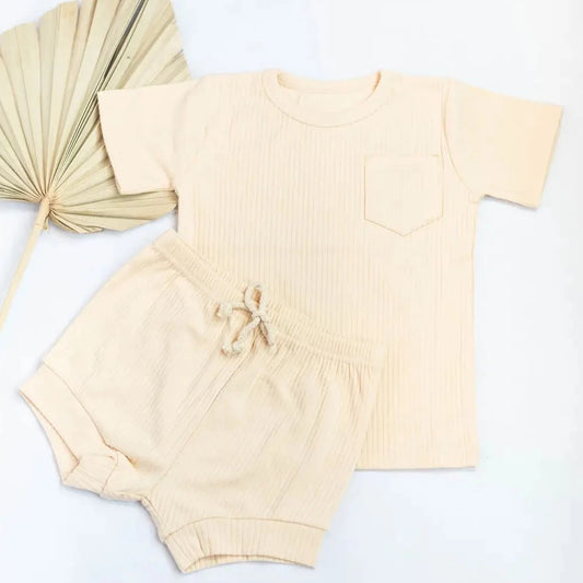 Natural 2-piece ribbed organic cotton summer set