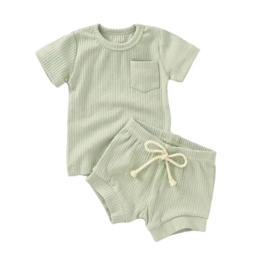 Sage ribbed two-piece organic cotton set