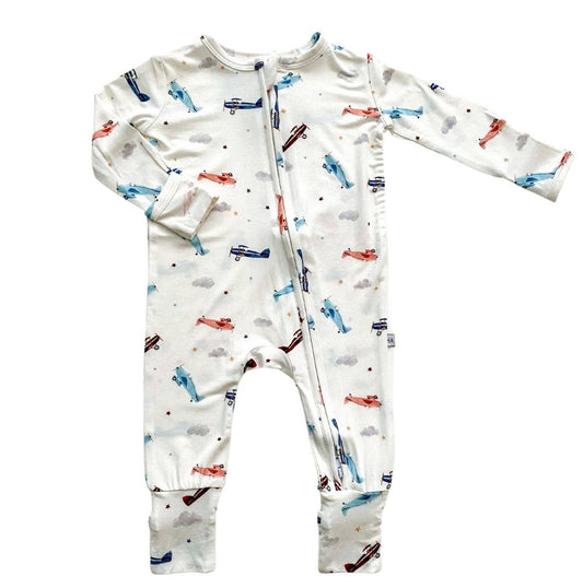 bamboo vintage airplane zipper onesie