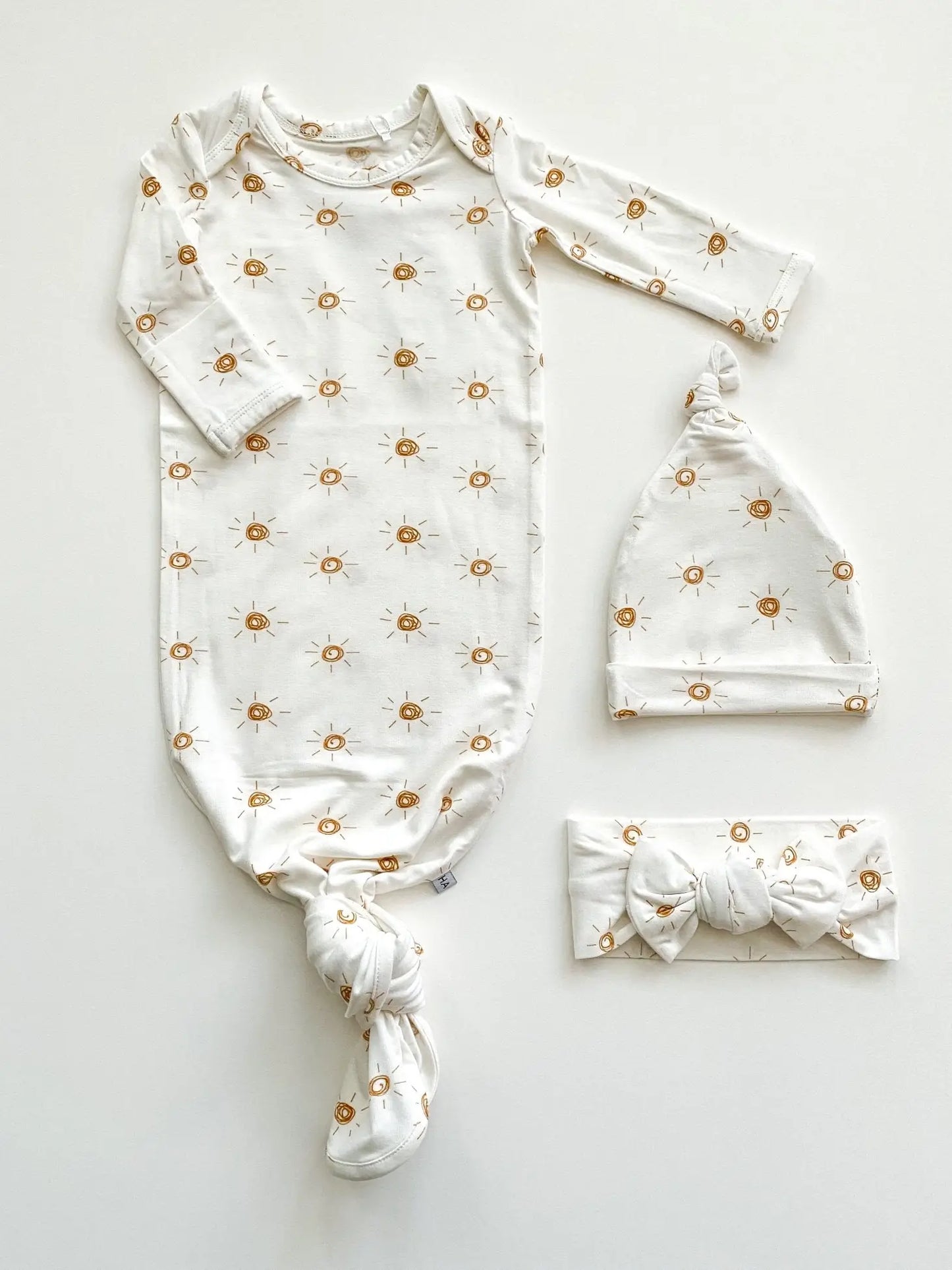 Knotted Baby Gown + Headband -  Brown Suns