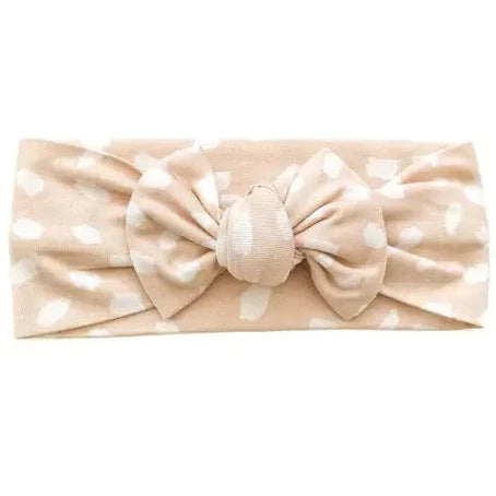 sand and white spotted baby headband 0-6 months
