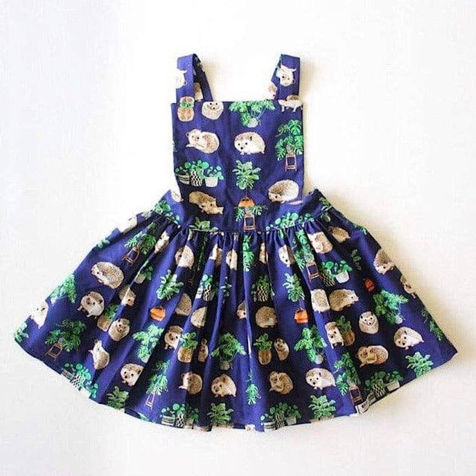 Blue Hedgehog + Houseplants Pinafore Dress
