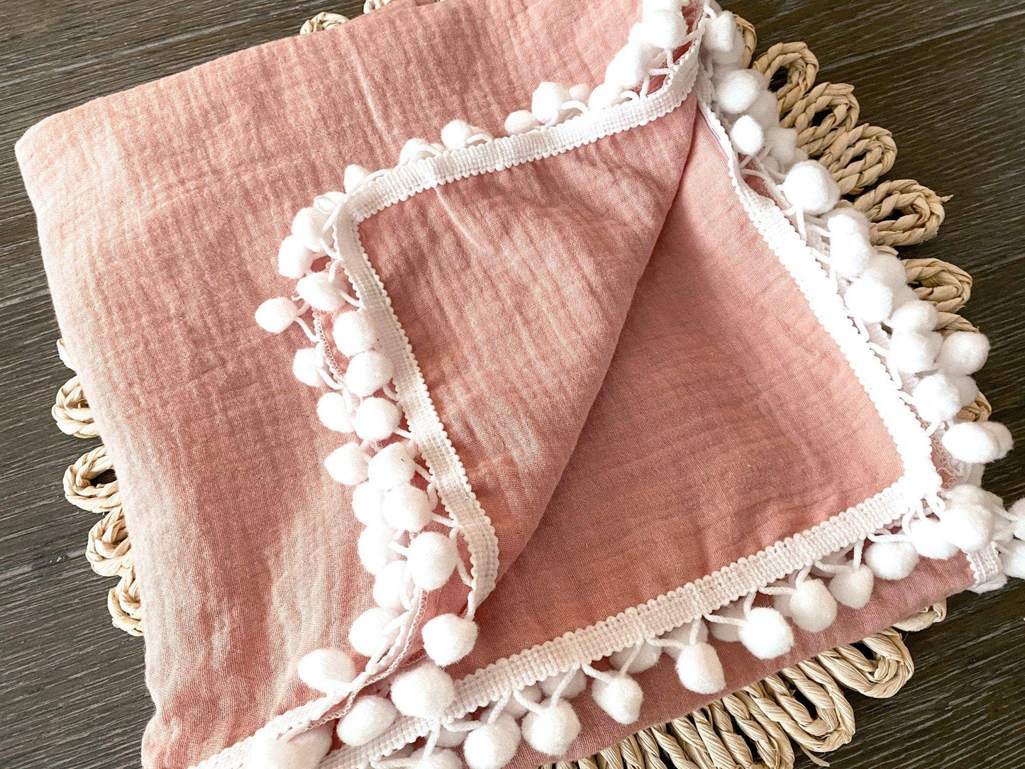 Dusty Pink Pom-Pom Muslin Swaddle