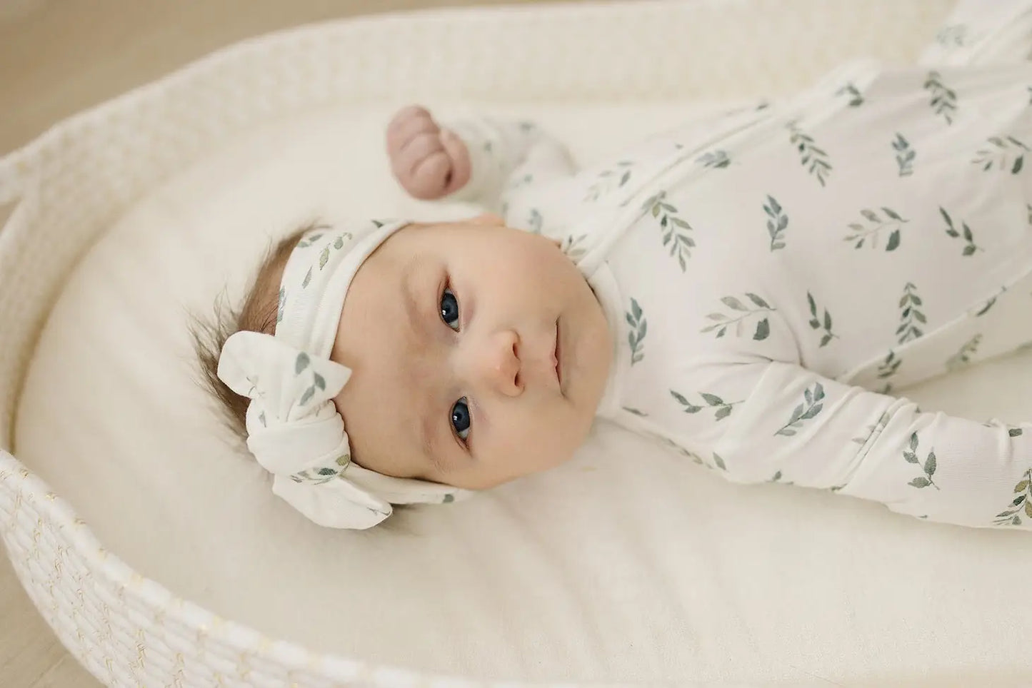 Knotted Baby Gown - Green Leaves