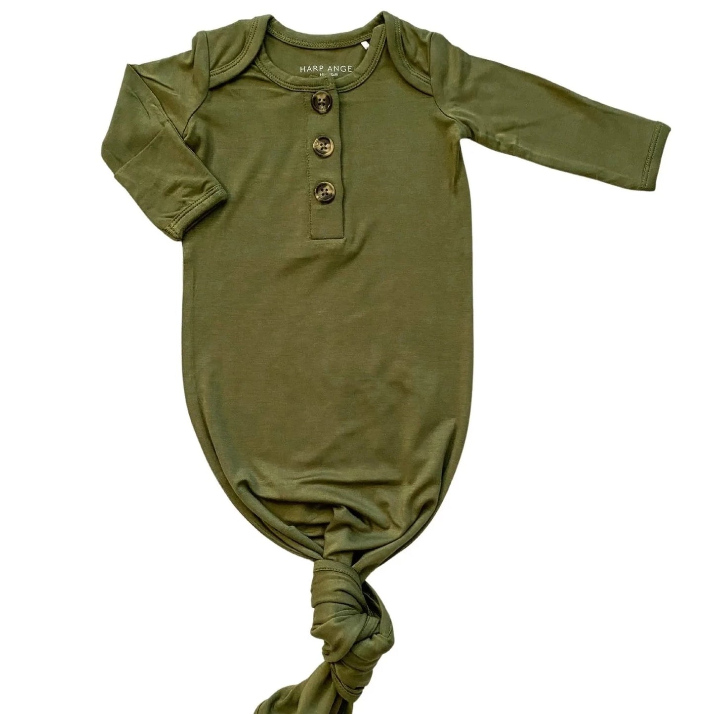 olive knotted baby gown