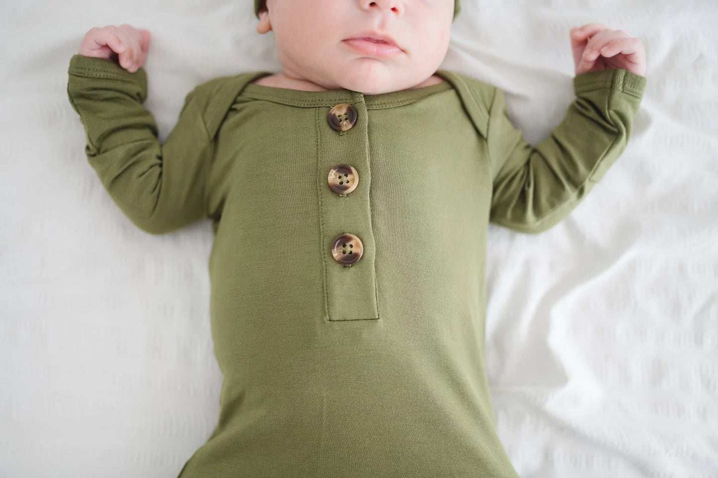 Knotted Baby Gown - Olive